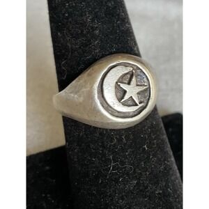 Vintage 925 Sterling Silver Moon & Star Ring Size 6.5 Celestial